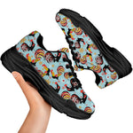 Rooster And Snowflake Pattern Print Black Chunky Shoes