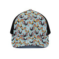 Rooster And Snowflake Pattern Print Black Mesh Trucker Hat