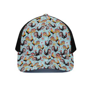 Rooster And Snowflake Pattern Print Black Mesh Trucker Cap