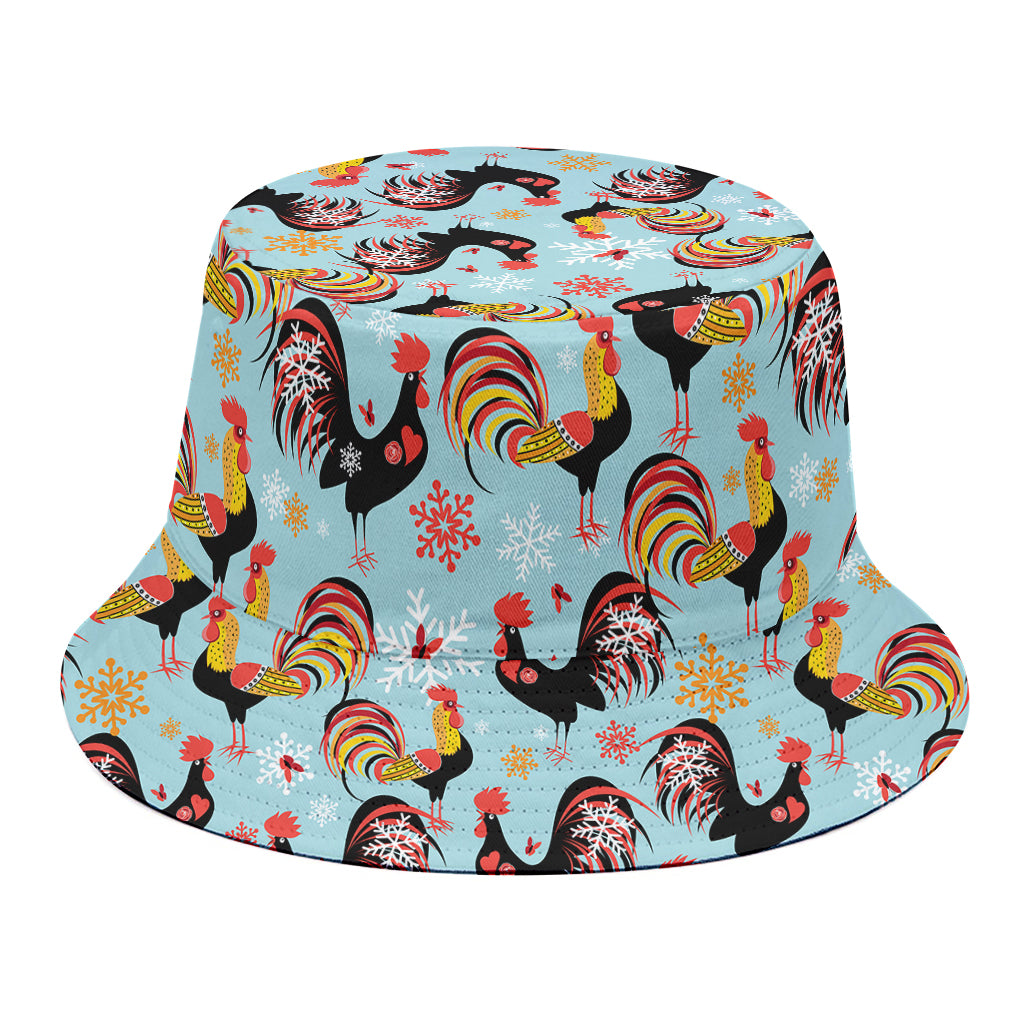 Rooster And Snowflake Pattern Print Bucket Hat