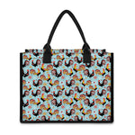 Rooster And Snowflake Pattern Print Canvas Tote Bag