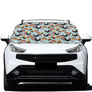 Rooster And Snowflake Pattern Print Car Windshield Snow Cover