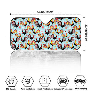 Rooster And Snowflake Pattern Print Car Windshield Sun Shade