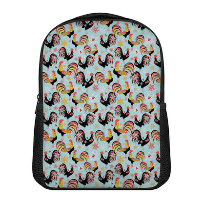 Rooster And Snowflake Pattern Print Casual Backpack