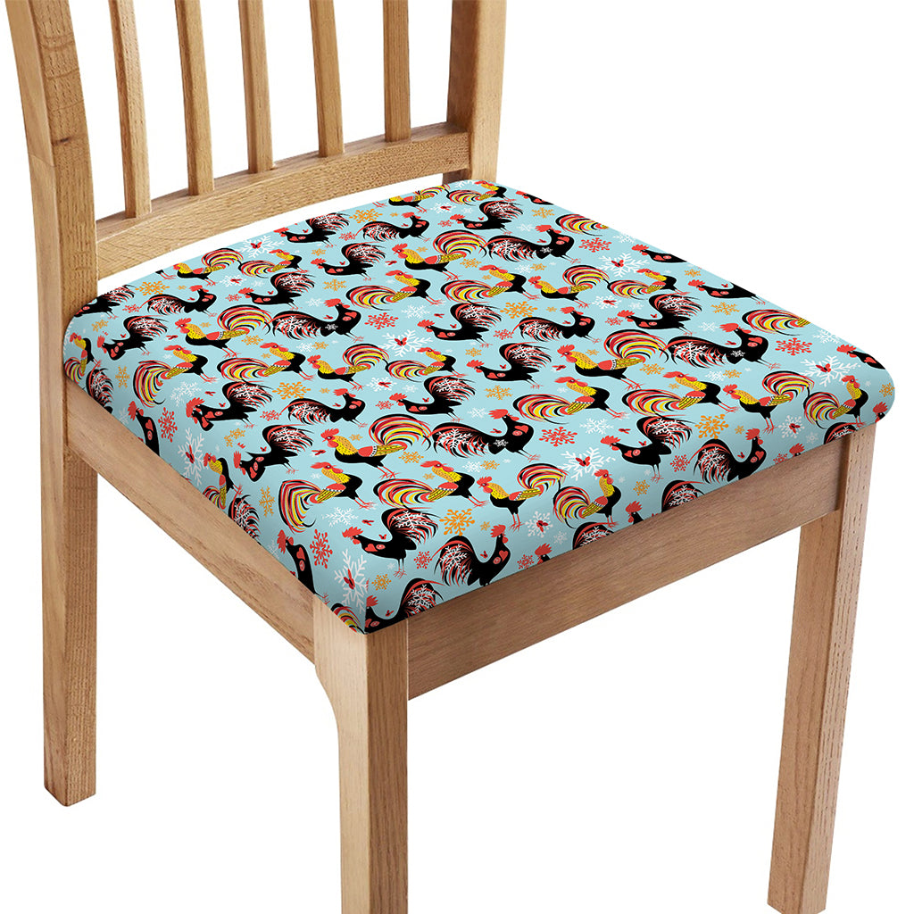 Rooster And Snowflake Pattern Print Chair Cushion Cover