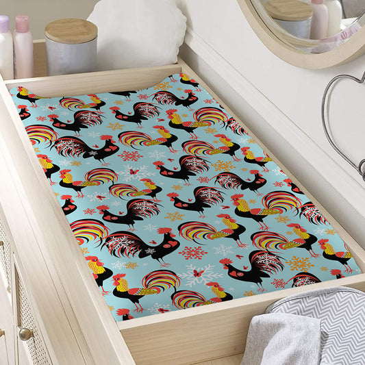 Rooster And Snowflake Pattern Print Changing Pad Cover