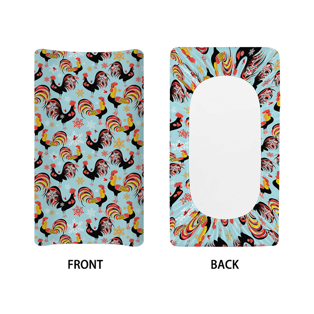 Rooster And Snowflake Pattern Print Changing Pad Cover