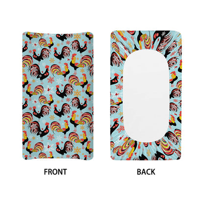Rooster And Snowflake Pattern Print Changing Pad Cover