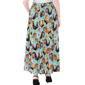 Rooster And Snowflake Pattern Print Chiffon Maxi Skirt