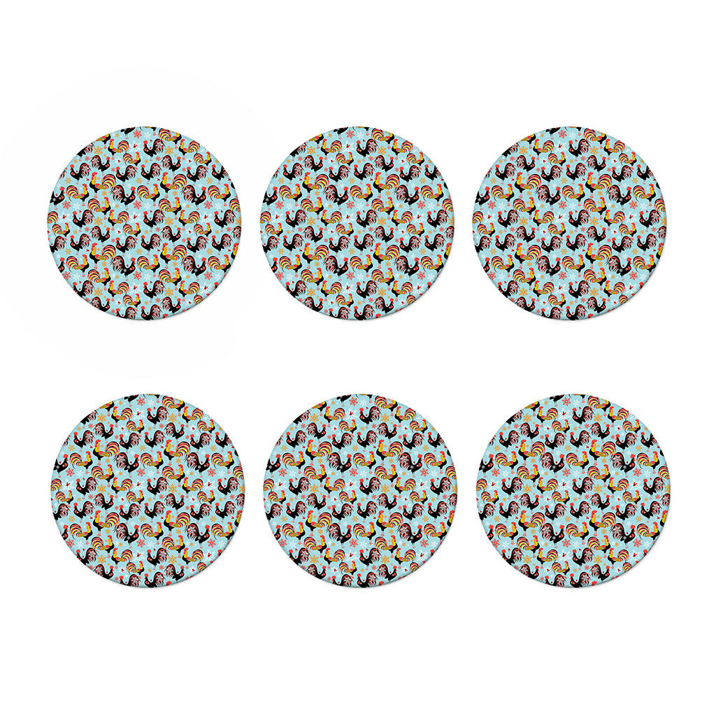 Rooster And Snowflake Pattern Print Coaster Set