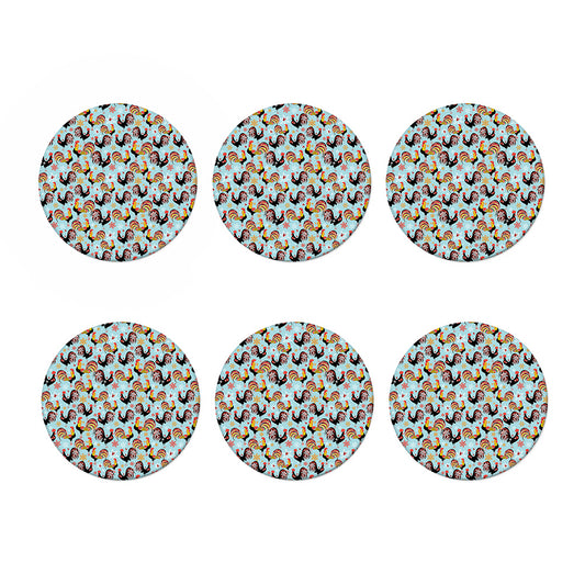 Rooster And Snowflake Pattern Print Coaster Set
