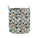 Rooster And Snowflake Pattern Print Collapsible Laundry Basket