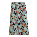 Rooster And Snowflake Pattern Print Cotton Front Slit Maxi Skirt