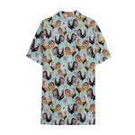 Rooster And Snowflake Pattern Print Cotton Hawaiian Shirt