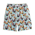 Rooster And Snowflake Pattern Print Cotton Shorts