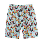 Rooster And Snowflake Pattern Print Cotton Shorts