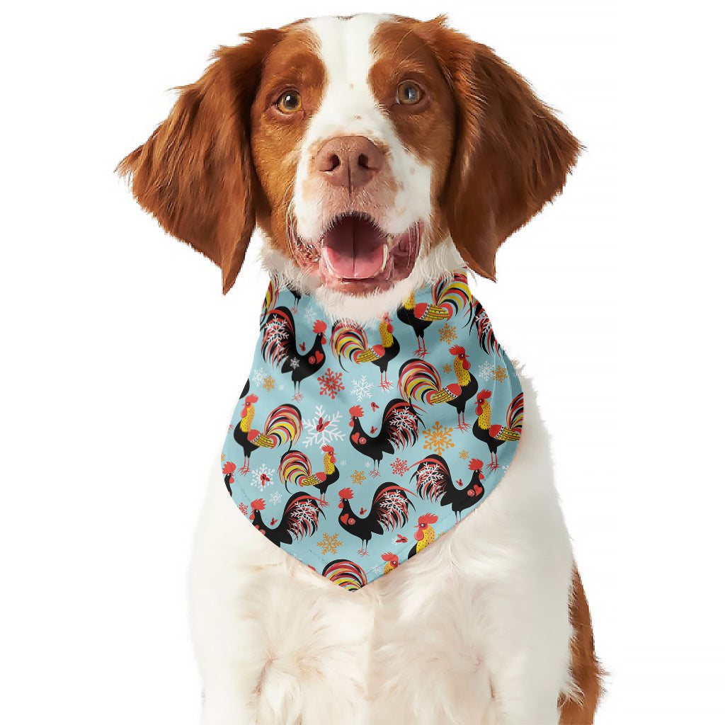 Rooster And Snowflake Pattern Print Dog Bandana