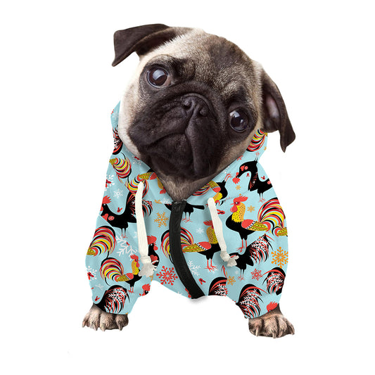 Rooster And Snowflake Pattern Print Dog Zip Up Hoodie