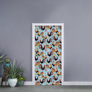 Rooster And Snowflake Pattern Print Door Sticker