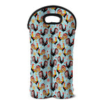 Rooster And Snowflake Pattern Print Double Neoprene Wine Tote