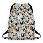 Rooster And Snowflake Pattern Print Drawstring Backpack