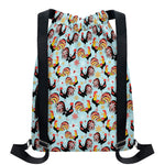 Rooster And Snowflake Pattern Print Drawstring Backpack