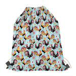 Rooster And Snowflake Pattern Print Drawstring Bag