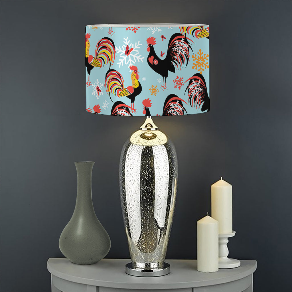 Rooster And Snowflake Pattern Print Drum Lamp Shade