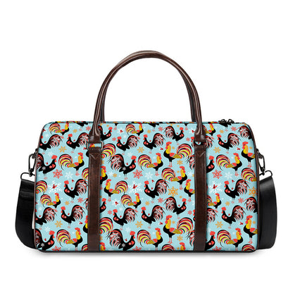 Rooster And Snowflake Pattern Print Duffle Bag