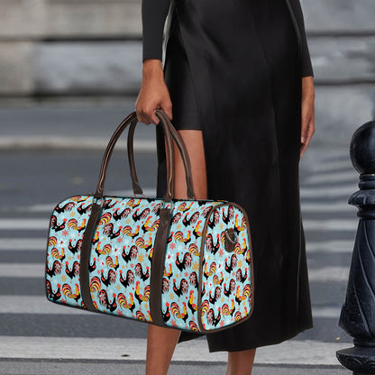 Rooster And Snowflake Pattern Print Duffle Bag