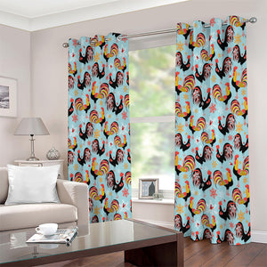 Rooster And Snowflake Pattern Print Extra Wide Grommet Curtains