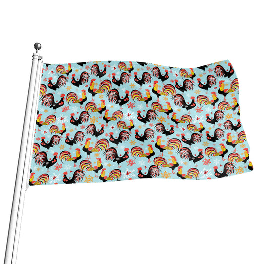 Rooster And Snowflake Pattern Print Flag