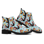 Rooster And Snowflake Pattern Print Flat Ankle Boots