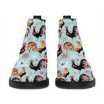 Rooster And Snowflake Pattern Print Flat Ankle Boots