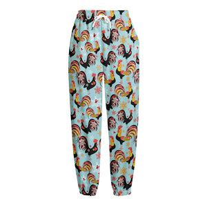 Rooster And Snowflake Pattern Print Fleece Lined Knit Pants