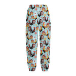 Rooster And Snowflake Pattern Print Fleece Lined Knit Pants