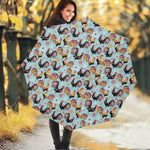 Rooster And Snowflake Pattern Print Foldable Umbrella
