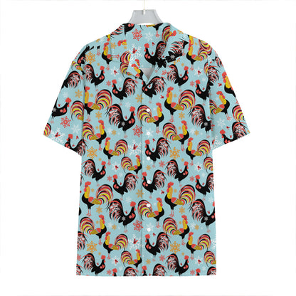 Rooster And Snowflake Pattern Print Hawaiian Shirt