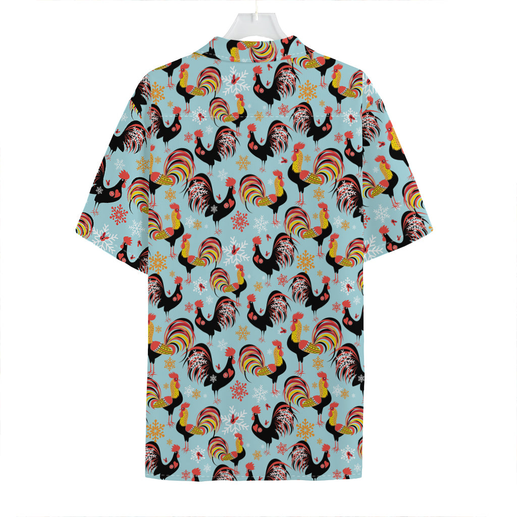 Rooster And Snowflake Pattern Print Hawaiian Shirt