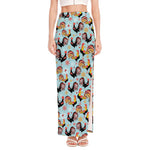 Rooster And Snowflake Pattern Print High Slit Maxi Skirt