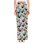 Rooster And Snowflake Pattern Print High Slit Maxi Skirt