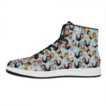 Rooster And Snowflake Pattern Print High Top Leather Sneakers
