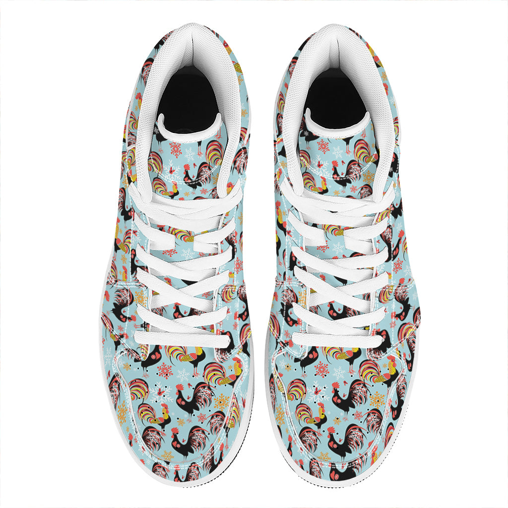 Rooster And Snowflake Pattern Print High Top Leather Sneakers