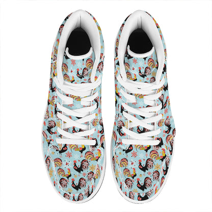 Rooster And Snowflake Pattern Print High Top Leather Sneakers