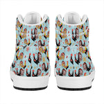 Rooster And Snowflake Pattern Print High Top Leather Sneakers