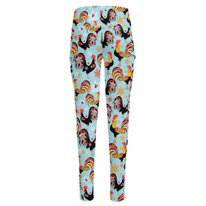 Rooster And Snowflake Pattern Print High-Waisted Pocket Leggings