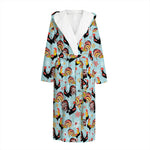 Rooster And Snowflake Pattern Print Hooded Bathrobe