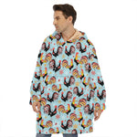 Rooster And Snowflake Pattern Print Hoodie Blanket