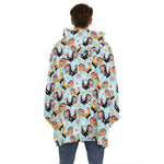 Rooster And Snowflake Pattern Print Hoodie Blanket