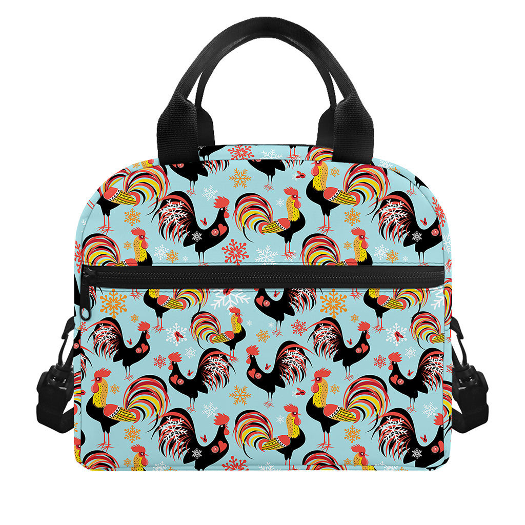 Rooster And Snowflake Pattern Print Insulated Lunch Bag